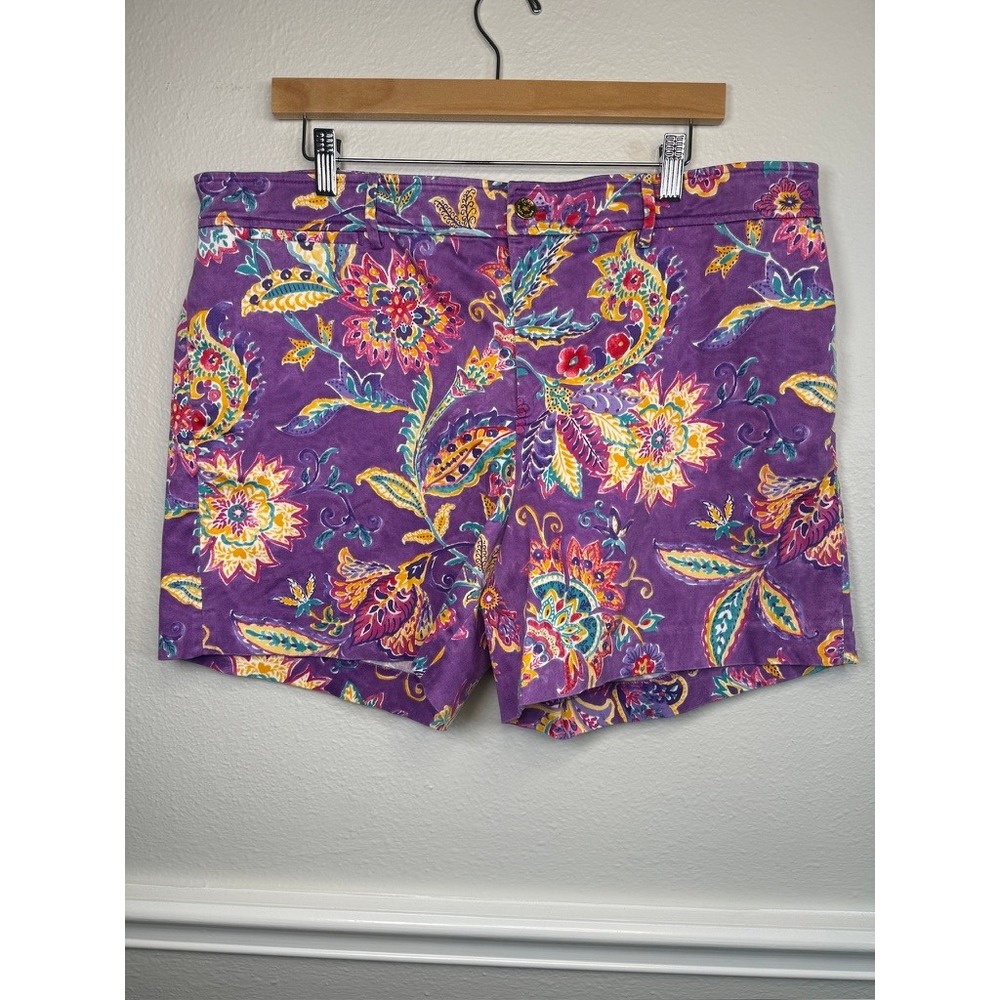 Lauren Ralph Lauren Purple Floral Paisley Cotton Blend Shorts Womens 16